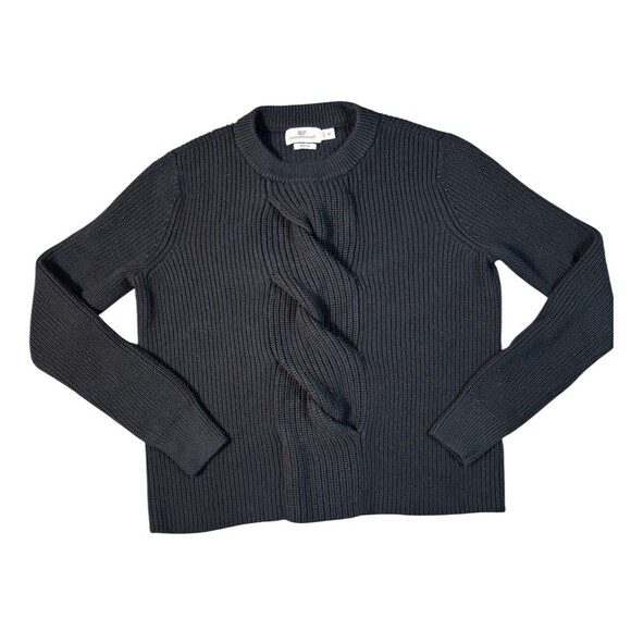 Vineyard Vines Women’s Black Cable Knit Mariano Wool Twist Front Sweater Size M - Picture 1 of 3